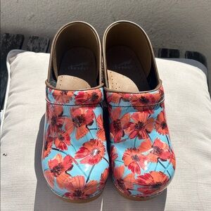 Dansko Kids Floral Clogs in Turquoise and Orange